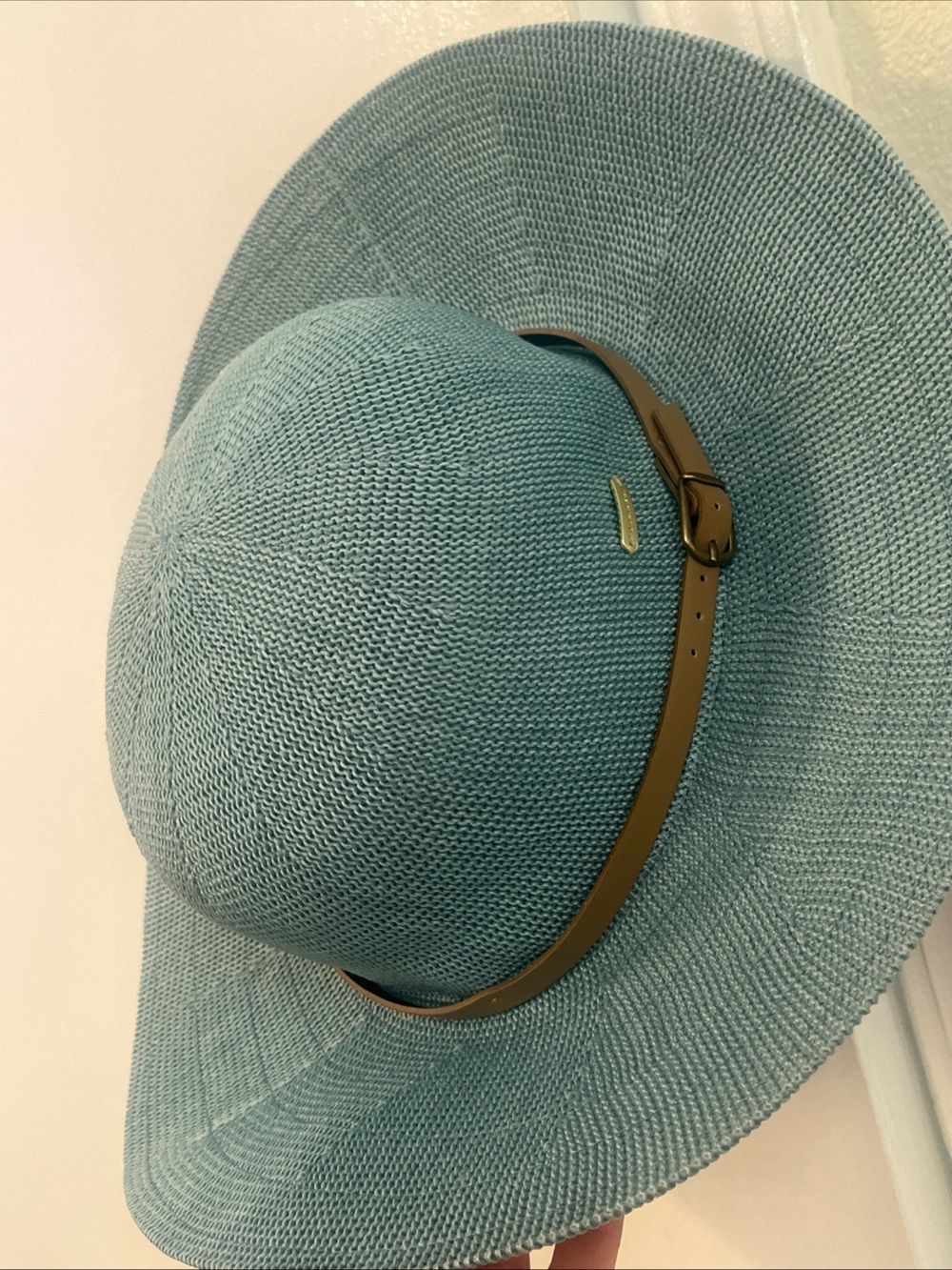 Seafoam Wide-Brim Sun Hat with Brown Buckle Band